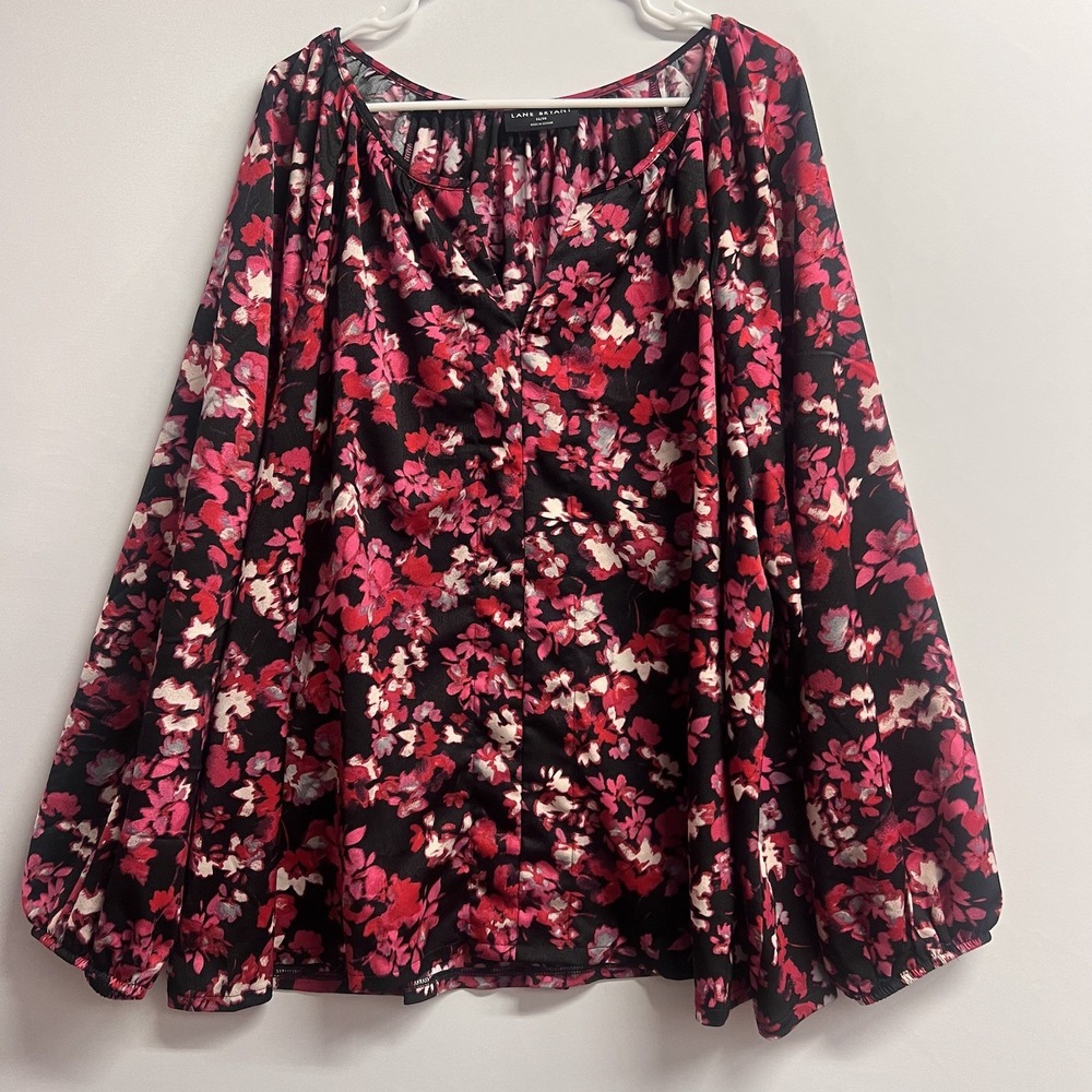 Lane Bryant Floral Blouse 26/28 Black Pink Top